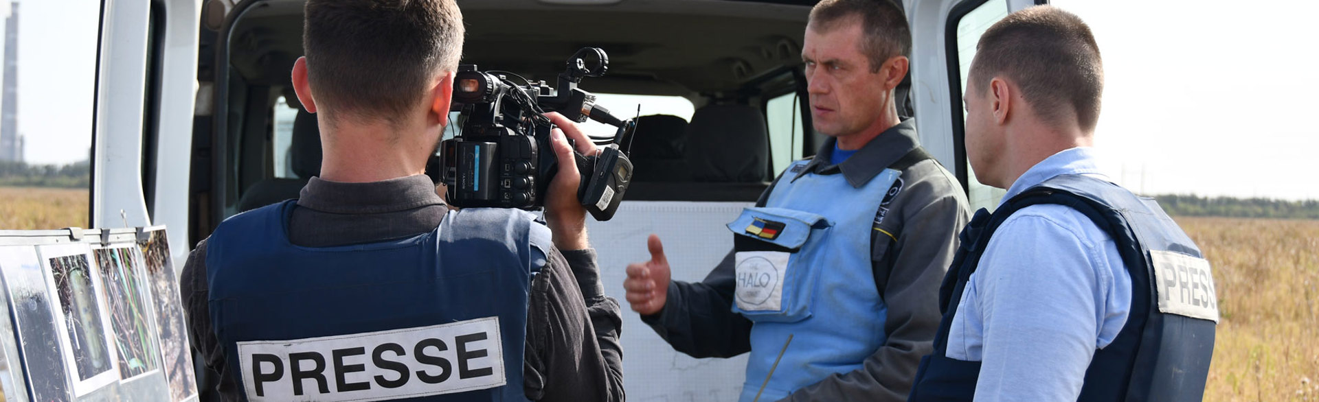 Journalists filming HALO staff in Ukraine