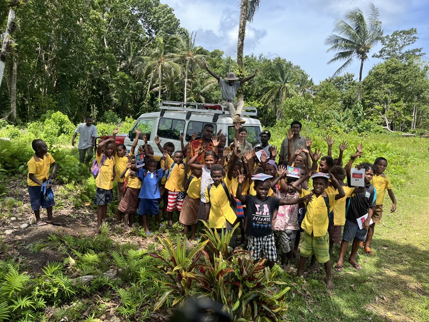 A group of children receiving safety education in Solomon Islands