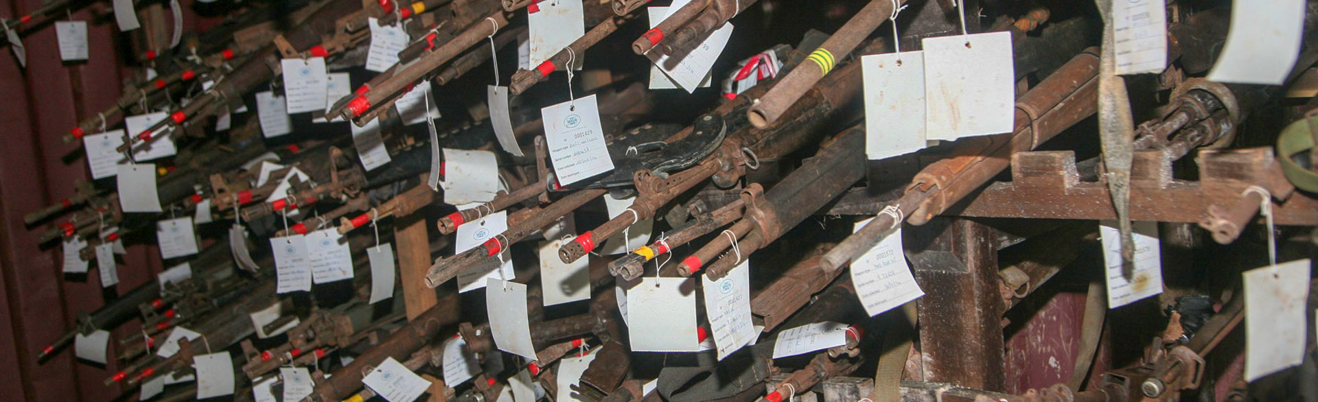 weapons with tags sit in ammunition stores