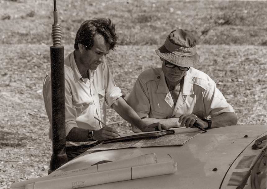 HALO co-founders Guy Willoughby and Colin Mitchell looking at plans in Cambodia