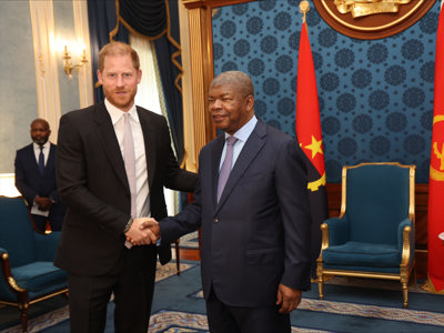 The Duke of Sussex shaking hands with the president of Angola